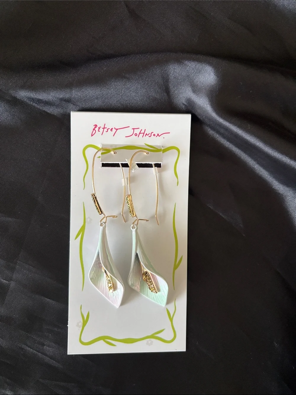Betsey Johnson Calla Lily Drop Earrings with Gold Accents - Picture 2 of 3